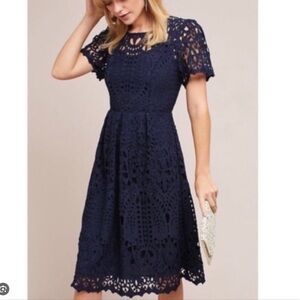 Anthropologie Eli & Ali Navy Midi Dress Women’s size XS